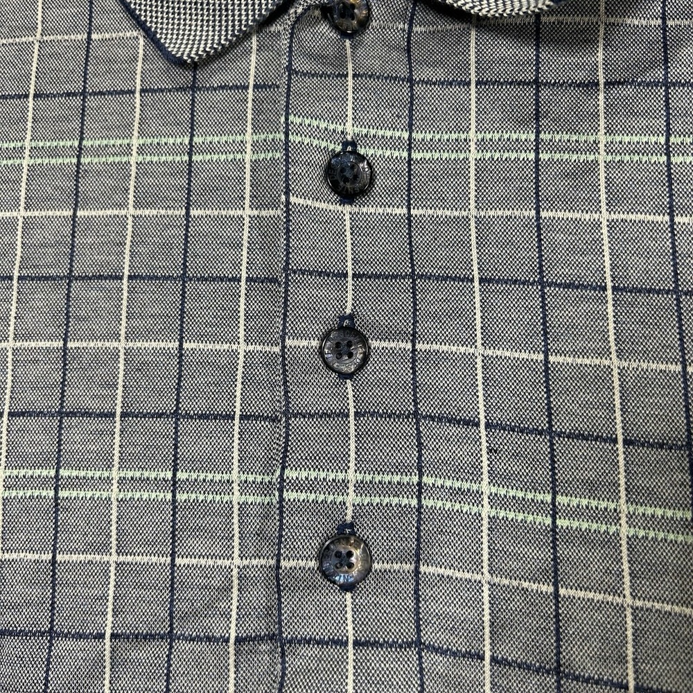 Descente Mercerized Egyptian Cotton Golf Polo Gray Plaid Checks Men's Large